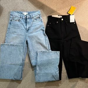 2 brand new pairs of women’s wide leg h&m jeans size 0 black and size 2 light